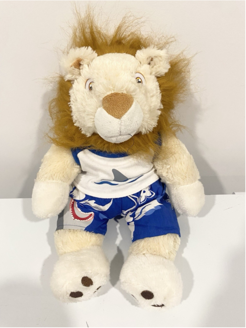 2007 Animaland Lion Plush 16” Stuff Your Own Animal Shark Surf Outfit